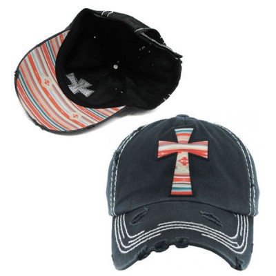 Serape  CROSS Cap hat Cowgirl Western Gypsy Southwest Black Distressed  eb-84454363